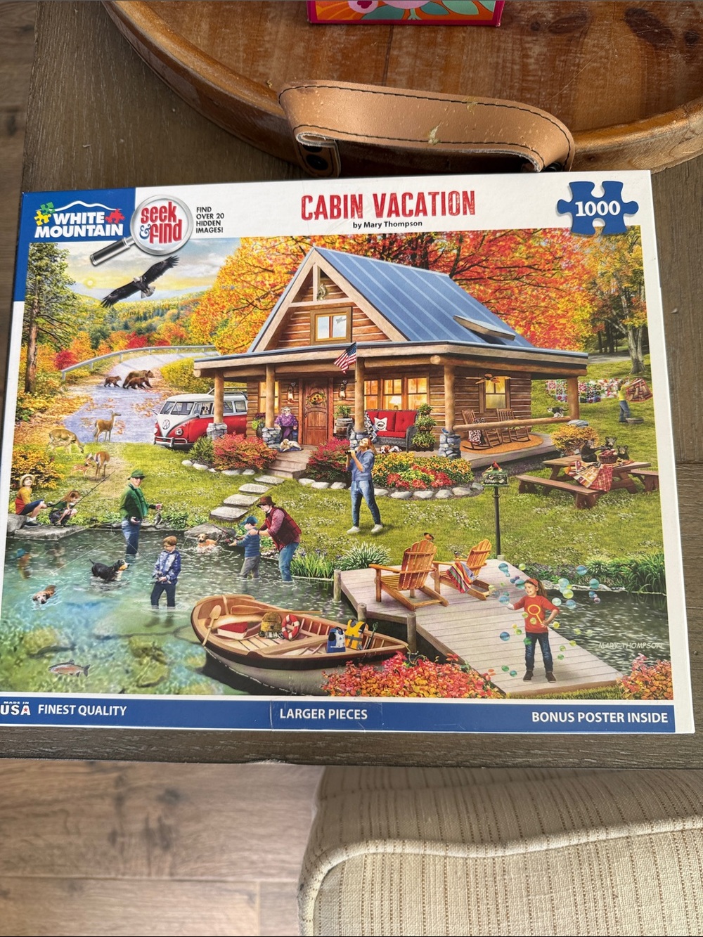 White Mountain Cabin Vacation Puzzle - Blue, Green, Brown, Red, Yellow